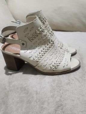 Comfortiva Ivory Braided Cutout Peep-Toe Block Heel Sandal